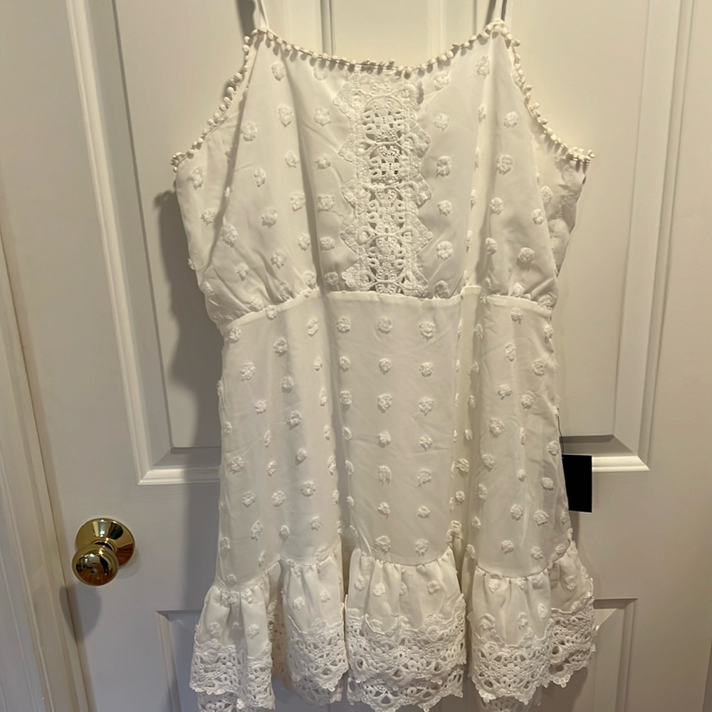 White lace dot mini dress